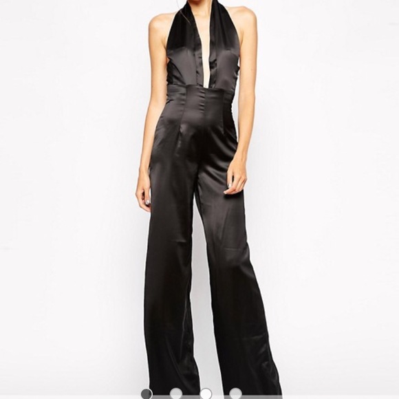 ASOS Pants - Plunge neck satin jumpsuit